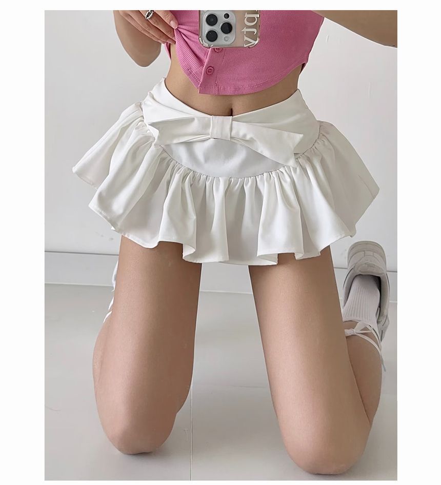 bow Skirt Waist Plain Mid A-Line Mini