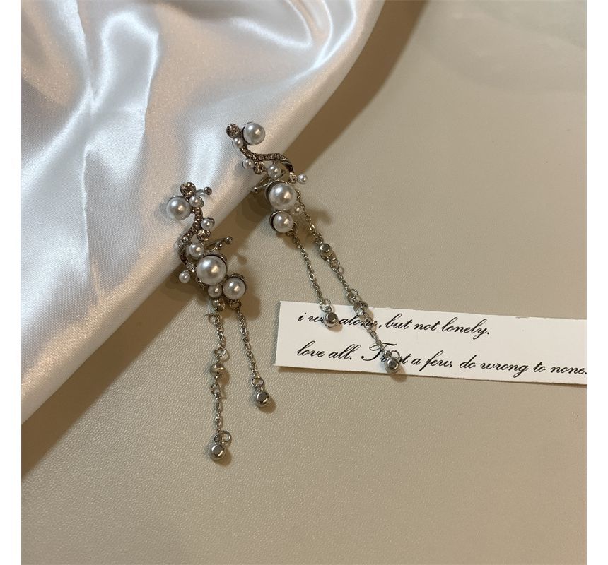 Pearl Ear Cuff Rhinestone Faux Fringe