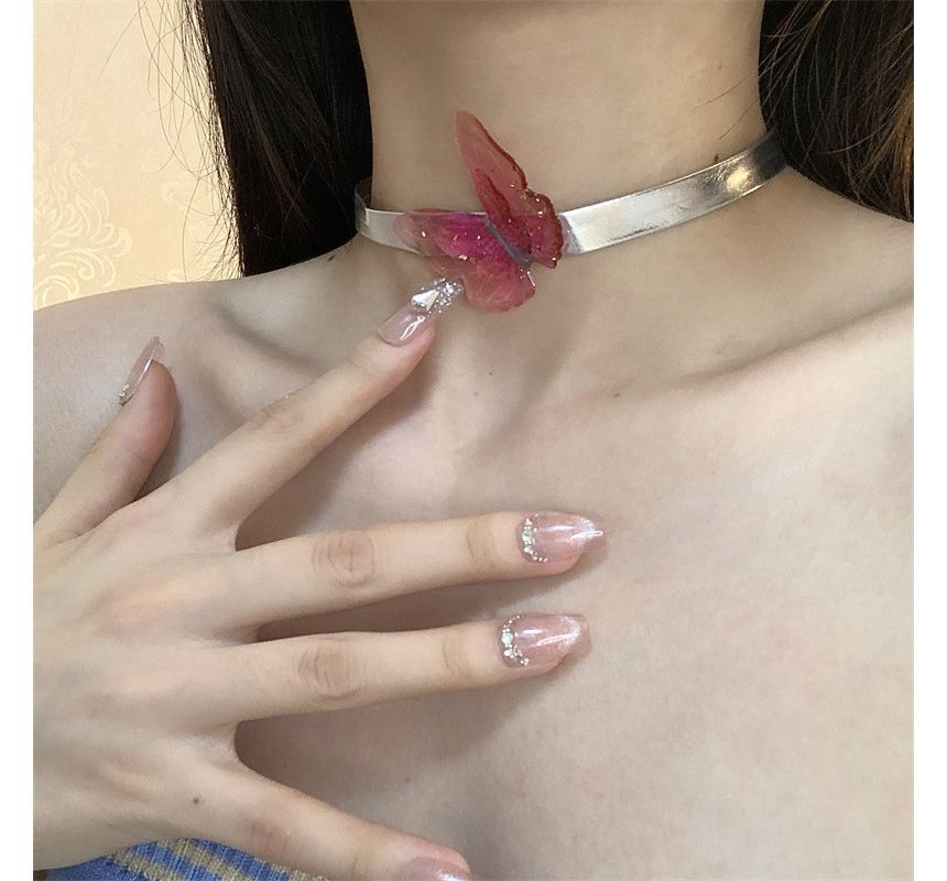 Choker Faux Leather Butterfly