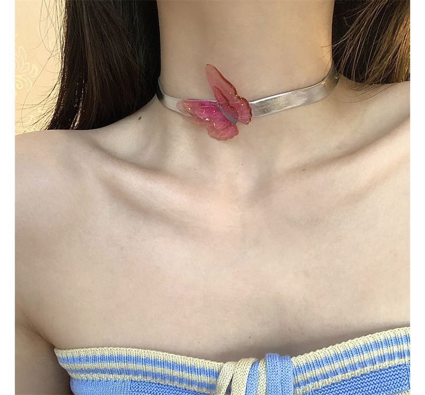 Choker Faux Leather Butterfly