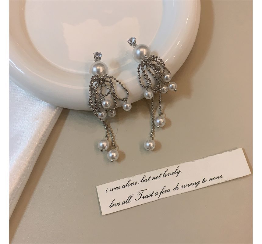 Drop Fringe Pearl Faux Earring