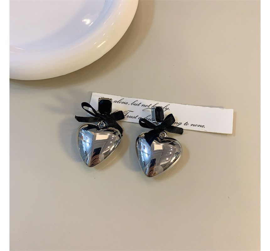 Rhinestone Bow Earring Drop Heart