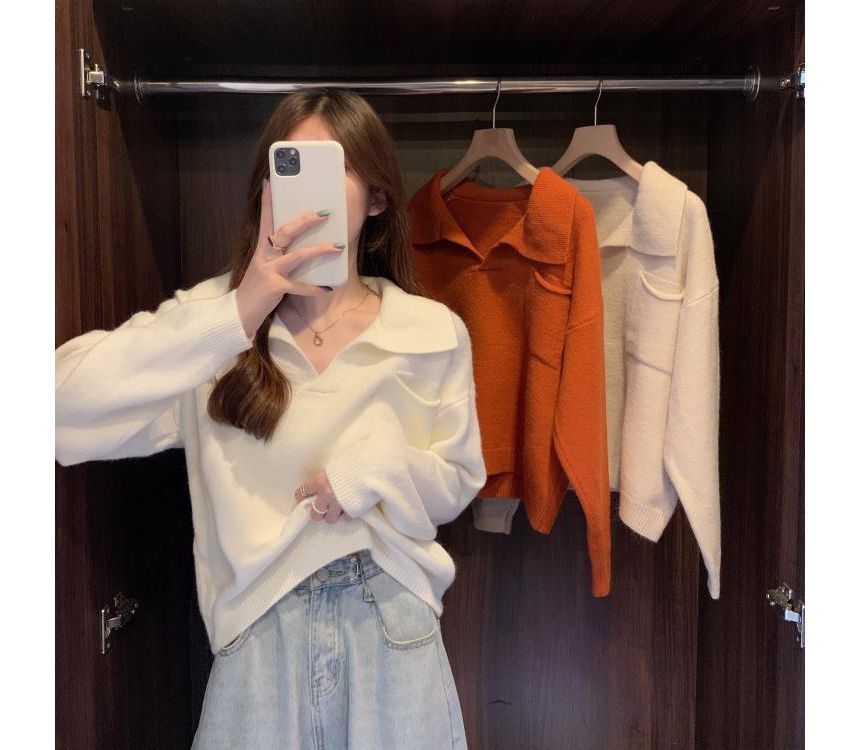 V-Neck Plain Loose-Fit Sweater