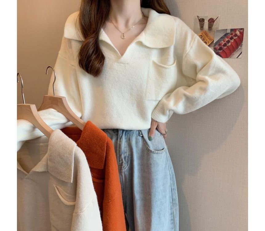 V-Neck Plain Loose-Fit Sweater