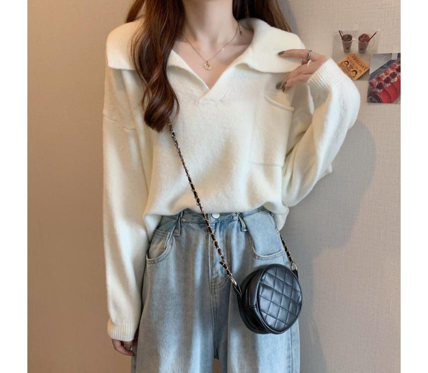 V-Neck Plain Loose-Fit Sweater