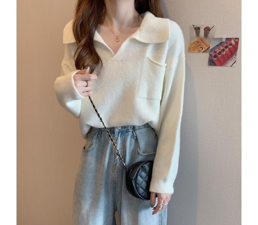 V-Neck Plain Loose-Fit Sweater