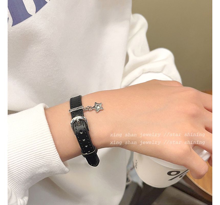/ Pendant Bracelet Buckled Leather Faux Alloy Star