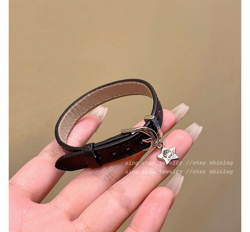 / Pendant Bracelet Buckled Leather Faux Alloy Star
