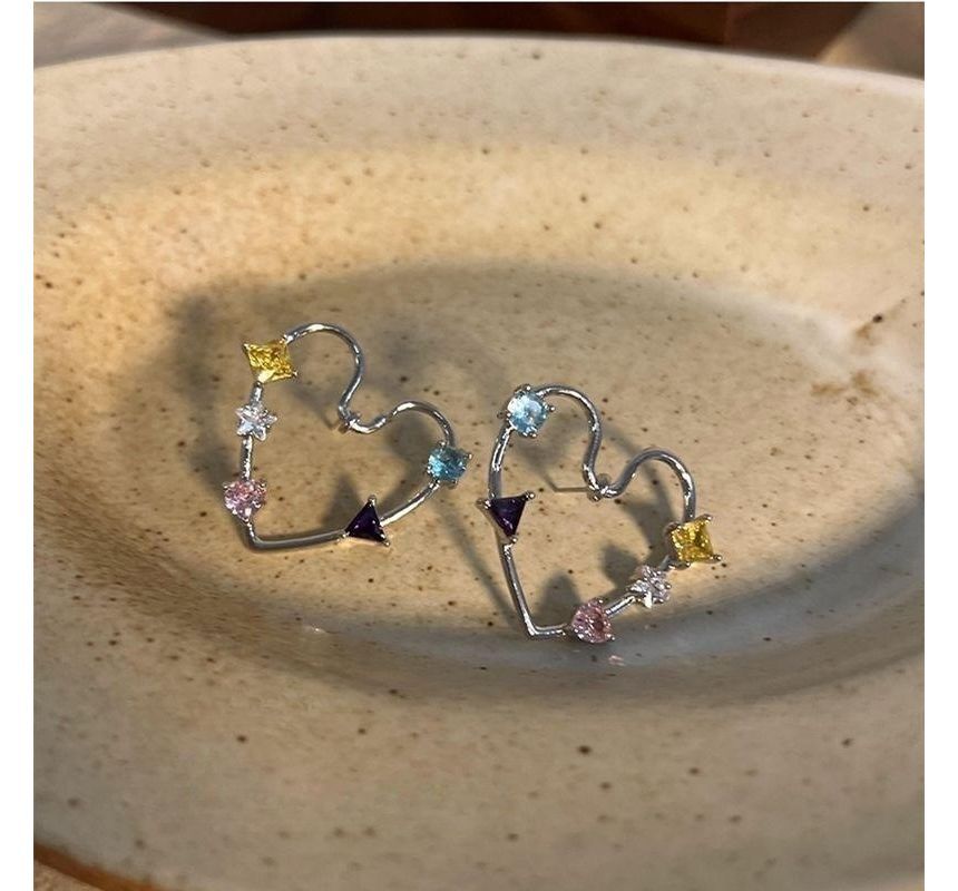 Heart Earring Rhinestone Stud Alloy