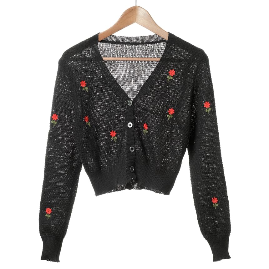 Neck Set: Embroidered Square Floral Top Crop Knit Tank Cardigan +