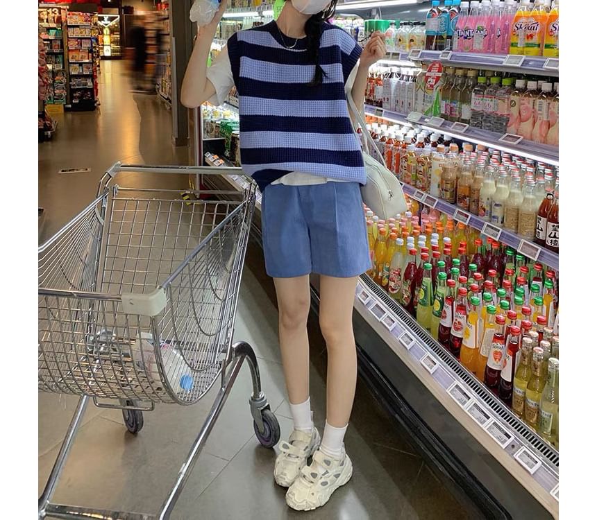 Vest Round Neck Sleeveless Knit Striped