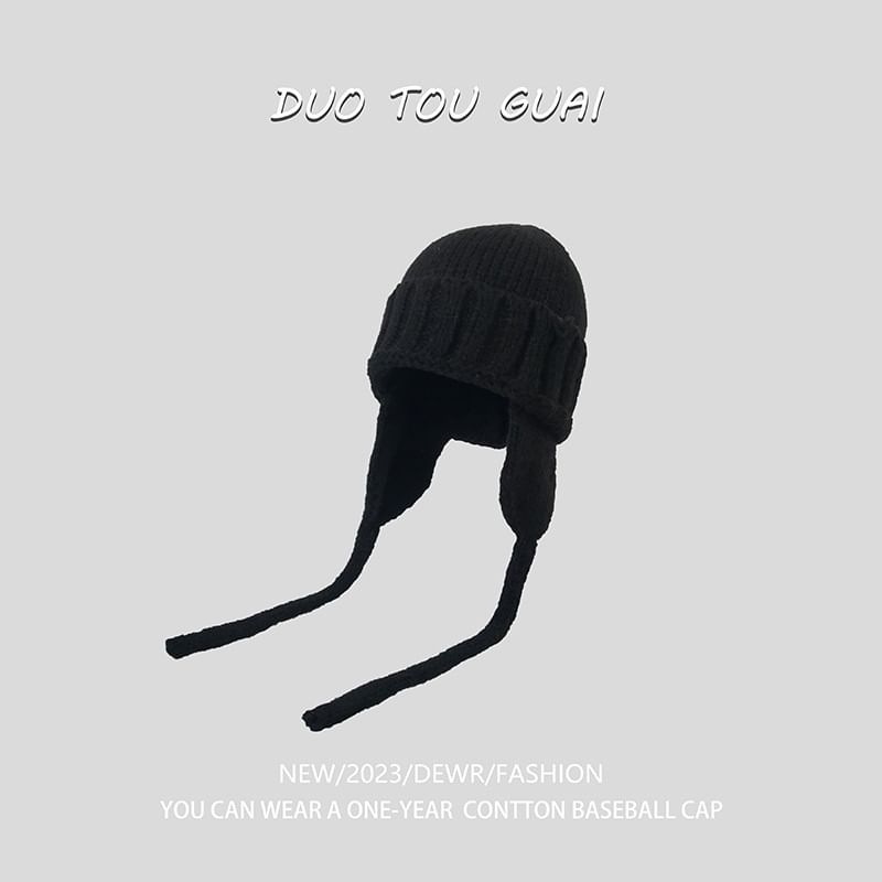 Plain with Beanie Ear Knit Flap