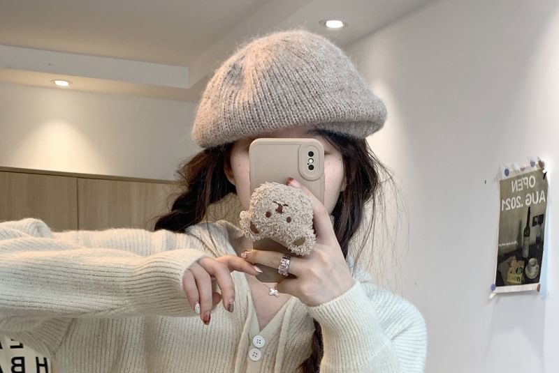 Hooded Cardigan Plain Button-Up