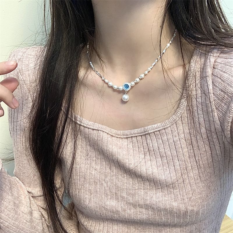 Pendant Alloy Choker Pearl Rhinestone Faux