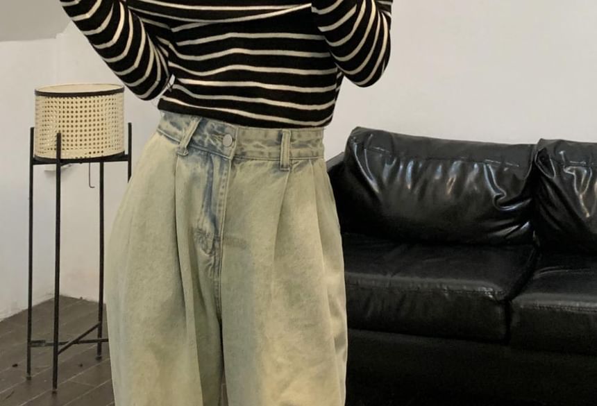 Striped Top Long-Sleeve Knit Slim-Fit