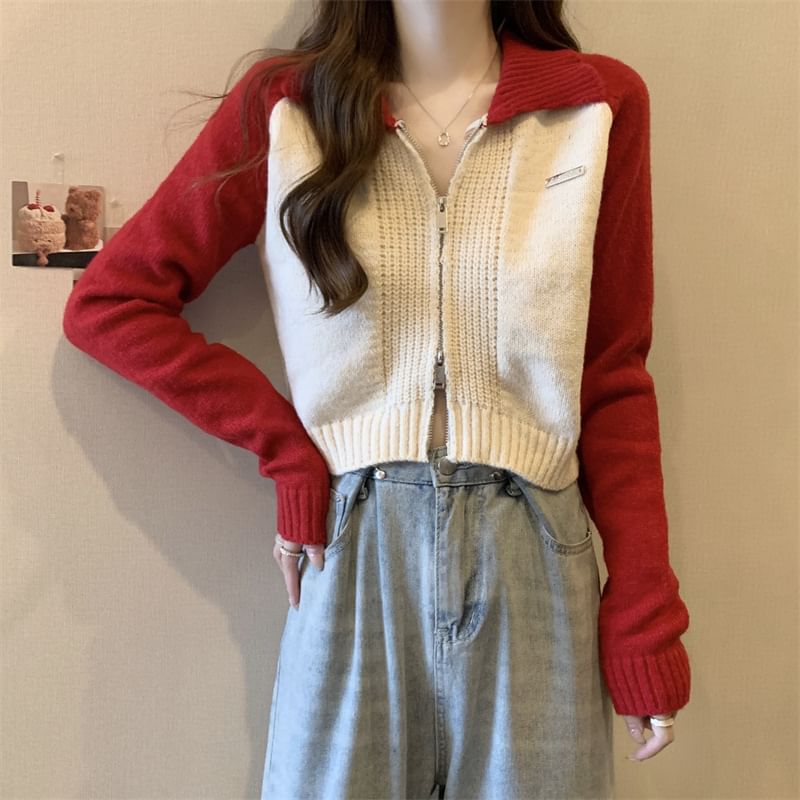 Polo Cardigan Two-Tone Zip