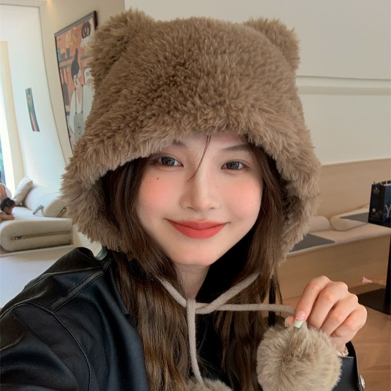 Sample Bear Ear Pom Pom Chenille Hat