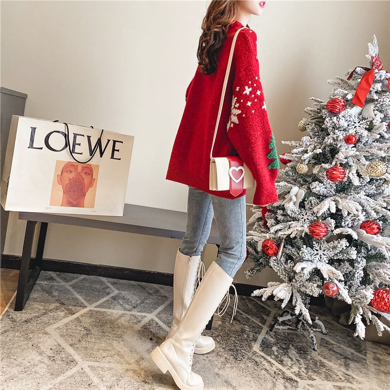 Christmas Tree Jacquard Sweater Crew Neck