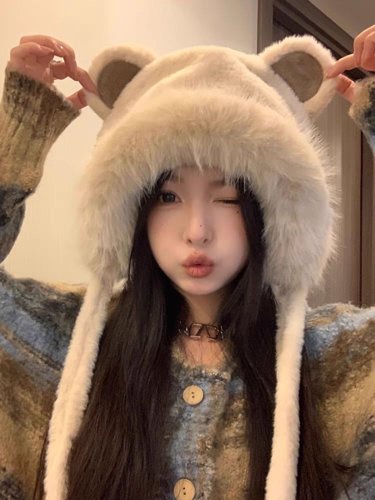 Fluffy Bonnet Bear Hat Ear