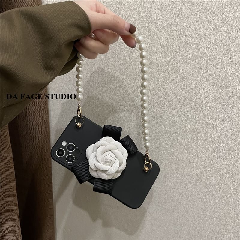Floral Pearl Strap Case Faux Phone