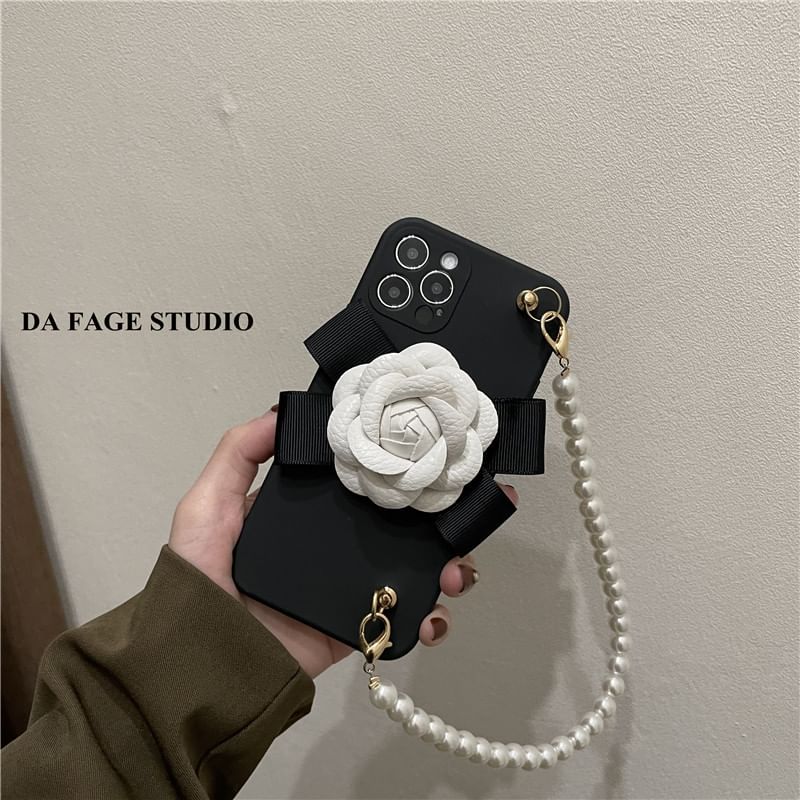 Floral Pearl Strap Case Faux Phone