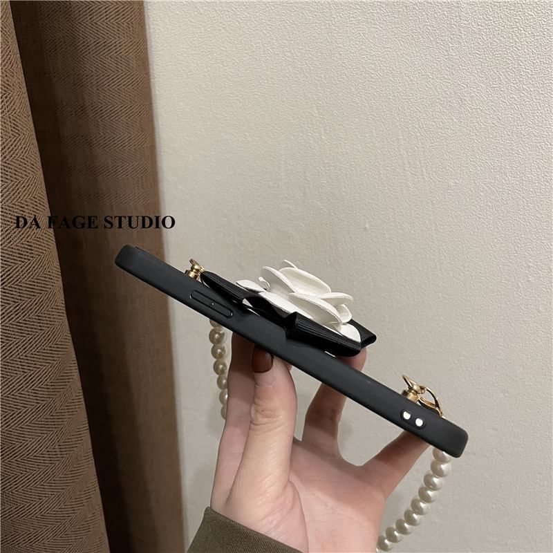 Floral Pearl Strap Case Faux Phone