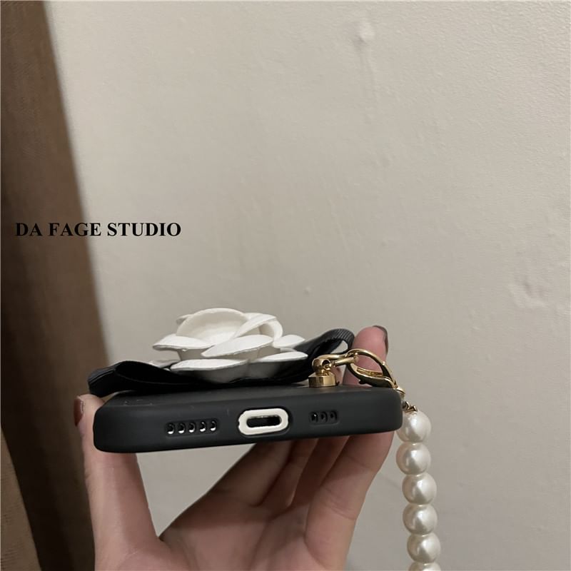 Floral Pearl Strap Case Faux Phone