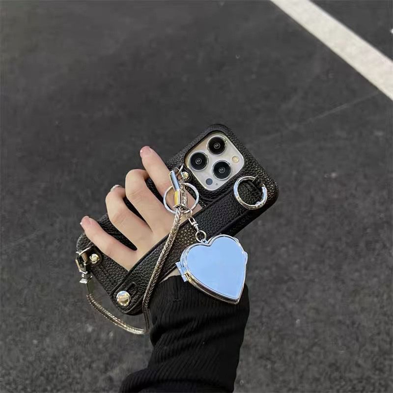 Case Heart Phone Mirrored Leather Faux
