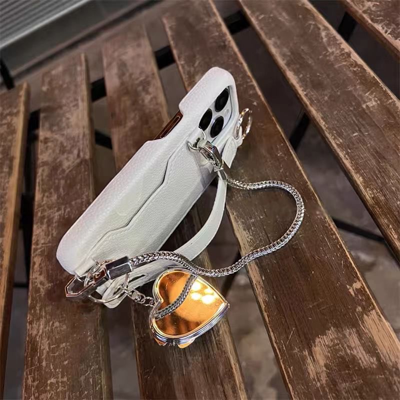 Case Heart Phone Mirrored Leather Faux