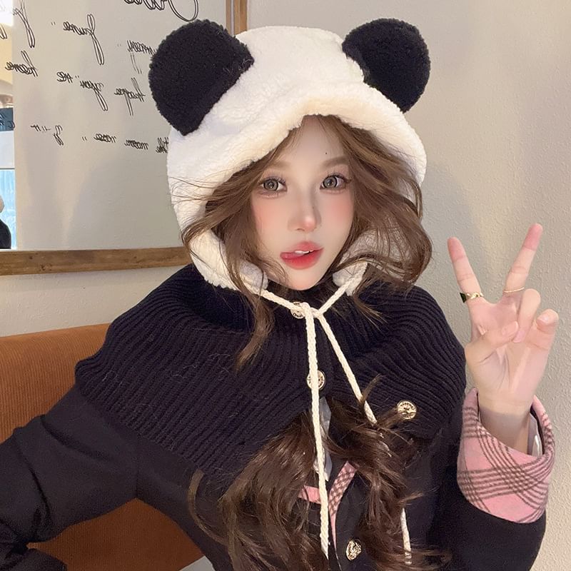 SampleBear Ear Faux Shearling Balaclava