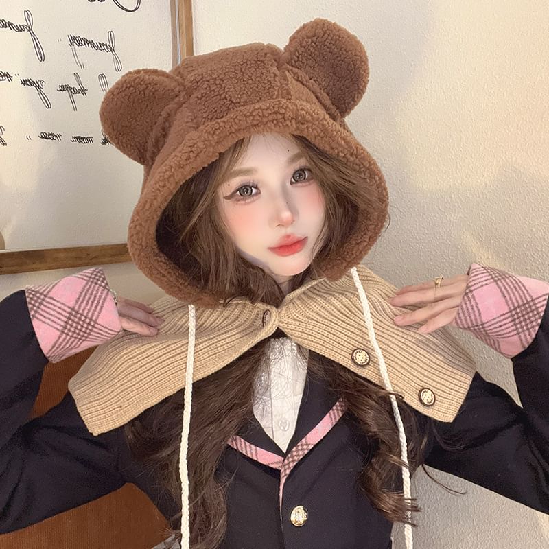 SampleBear Ear Faux Shearling Balaclava
