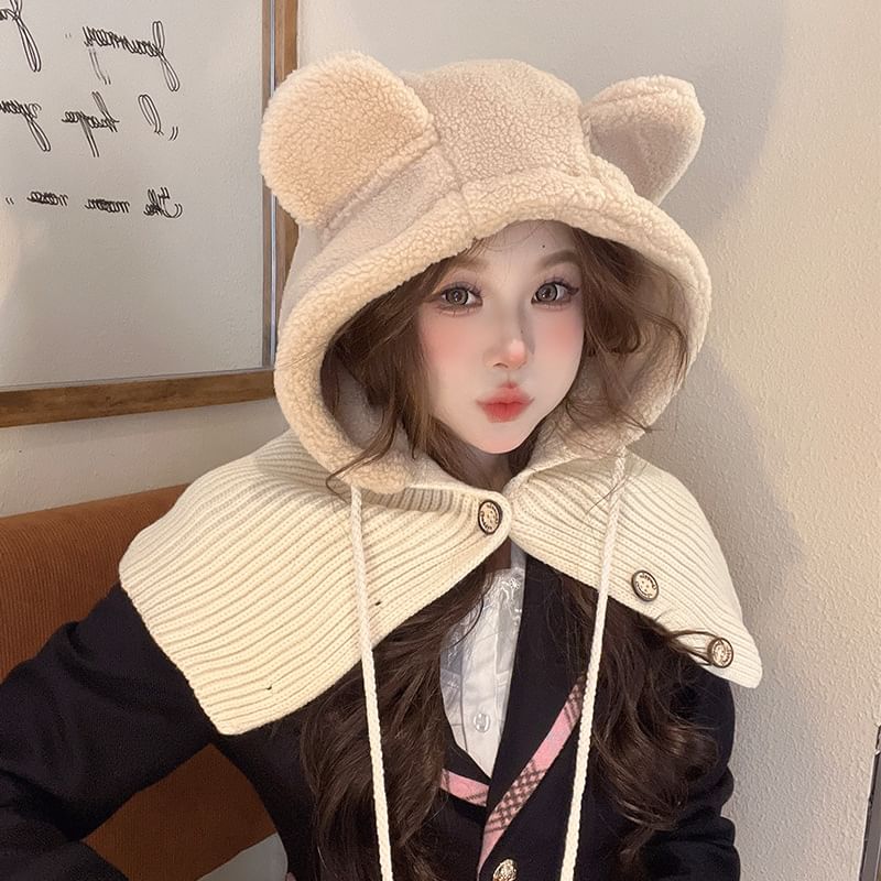 SampleBear Ear Faux Shearling Balaclava