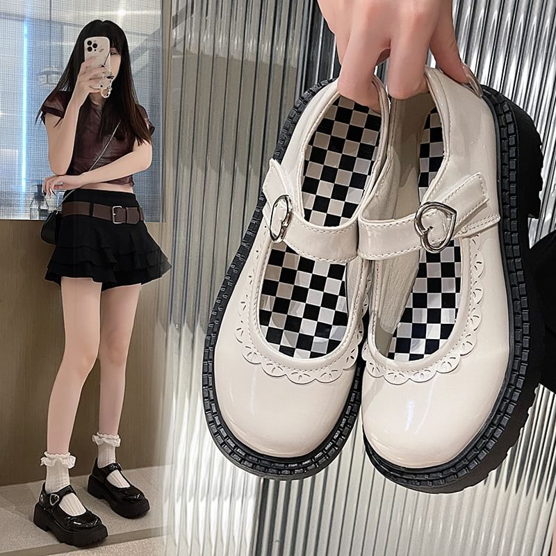 Heart Buckled Platform Mary Jane Shoes