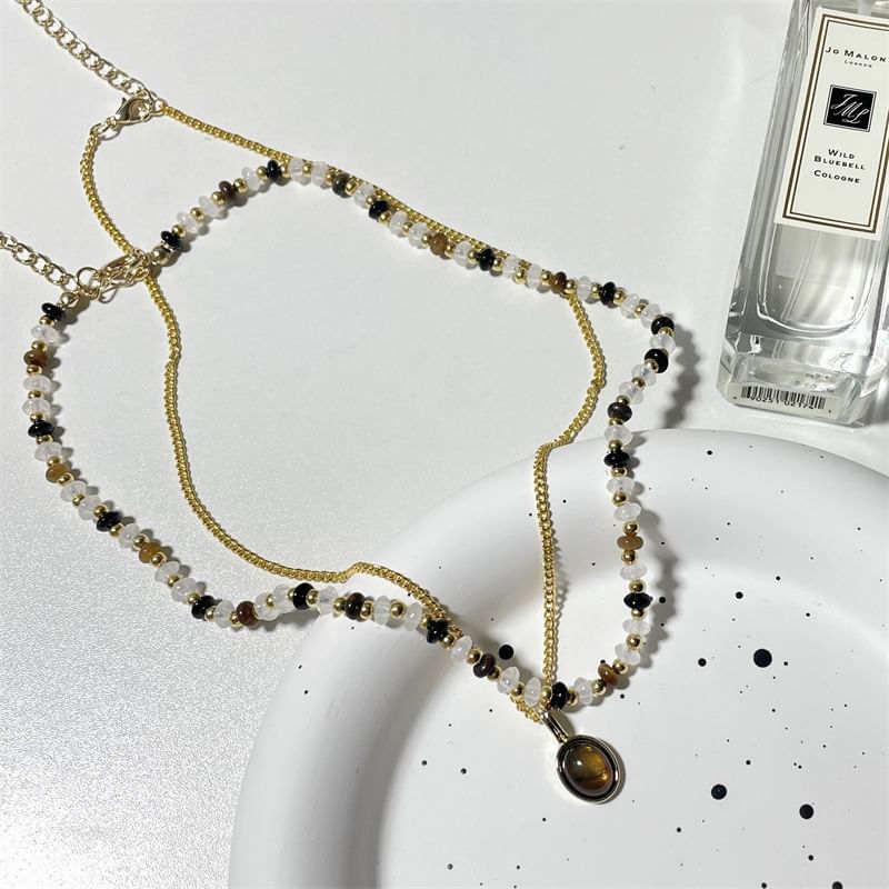 Pendant Beaded Necklace Gemstone Layered