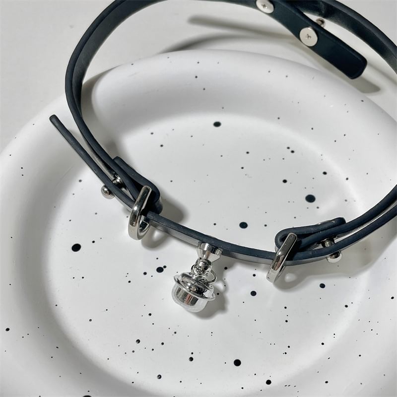 Pendant Choker Faux Bell Leather
