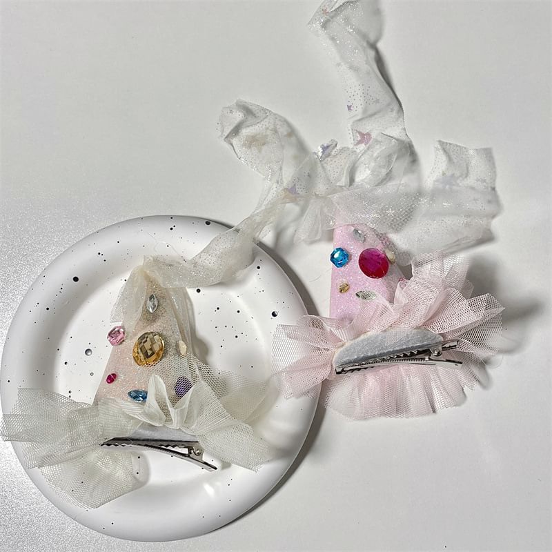 Wholesale Sample Rhinestone Mesh Party Hat Hair Clip