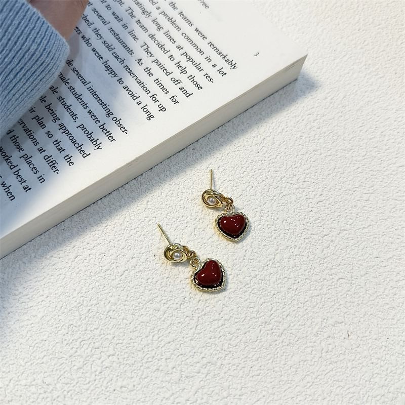 Pearl Heart Earring Faux Drop