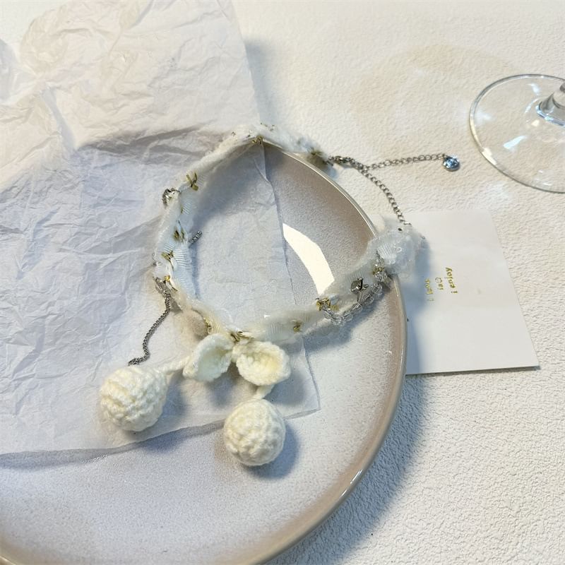 Bead Cherry Fringed Fabric Choker