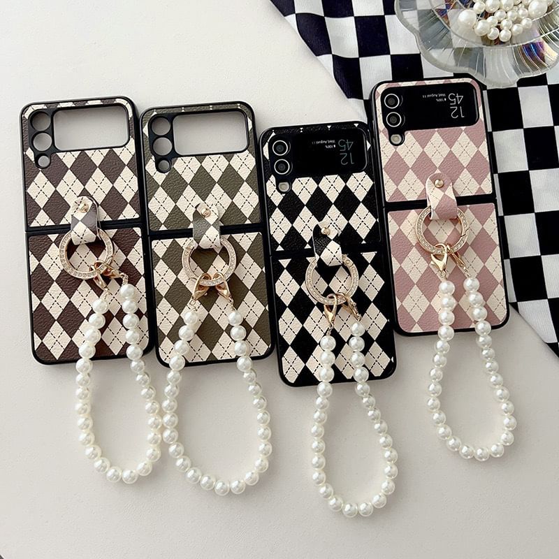 Faux Phone Strap Pearl Case Argyle