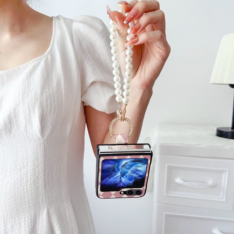 Faux Phone Strap Pearl Case Argyle
