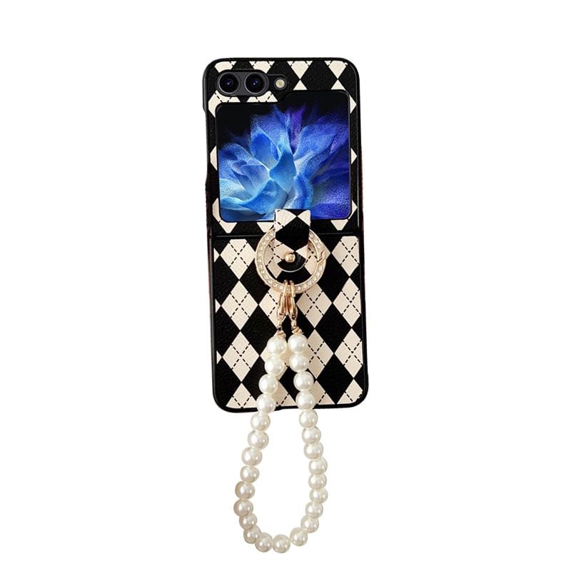 Faux Phone Strap Pearl Case Argyle