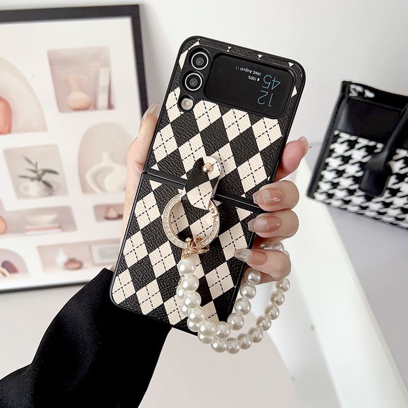 Faux Phone Strap Pearl Case Argyle