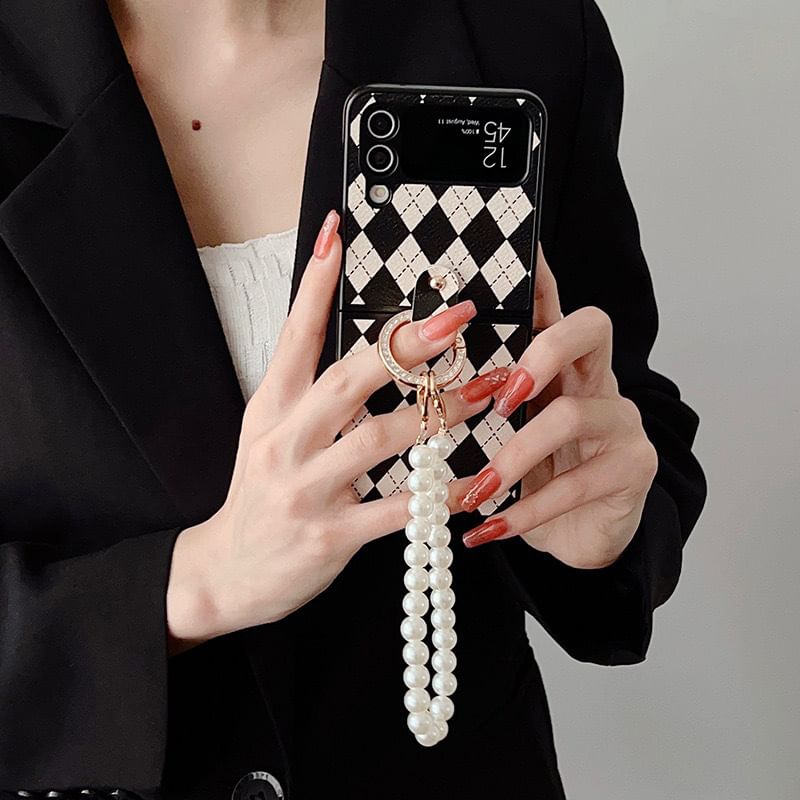 Faux Phone Strap Pearl Case Argyle