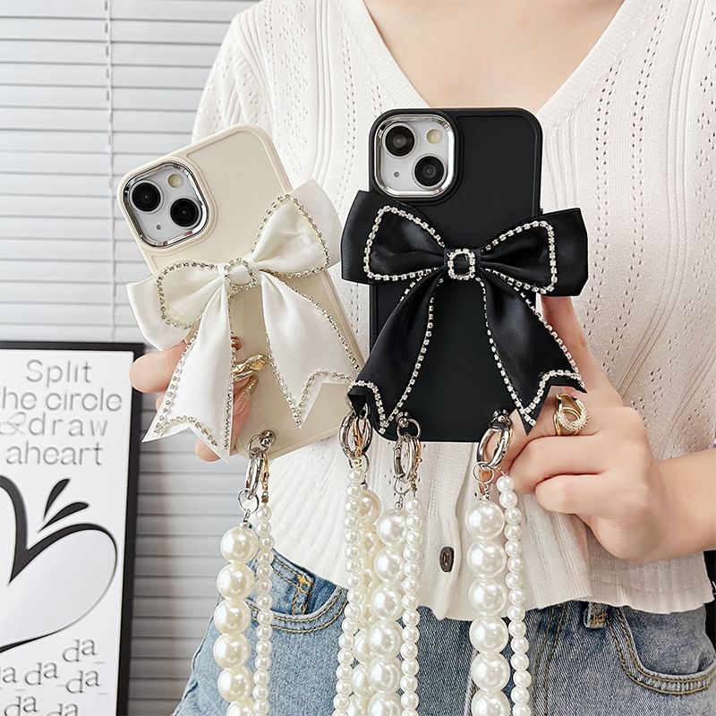 Lanyard Faux Case Phone Pearl Bow