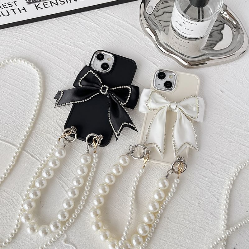 Lanyard Faux Case Phone Pearl Bow