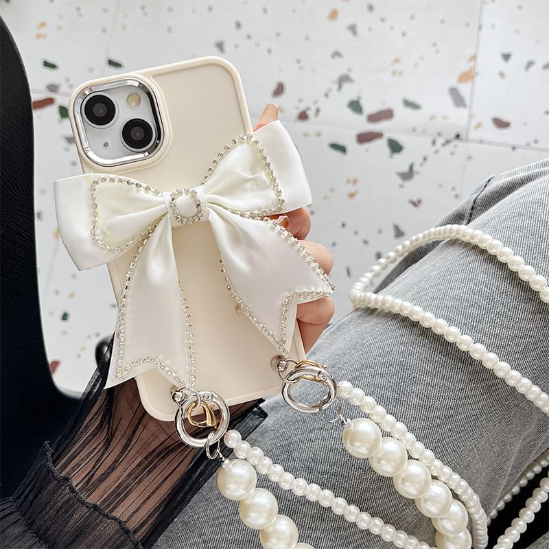 Lanyard Faux Case Phone Pearl Bow