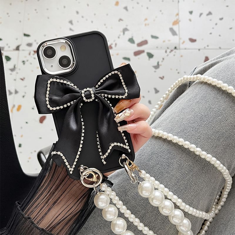 Lanyard Faux Case Phone Pearl Bow