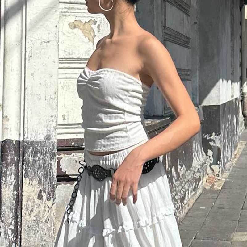 Skirt Tube / Waist Plain A-Line Ruffle Top Elastic Maxi Tiered