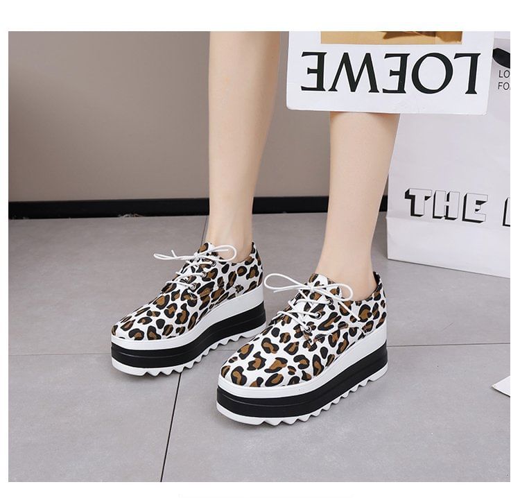 Print Lace-Up Leopard Shoes Platform