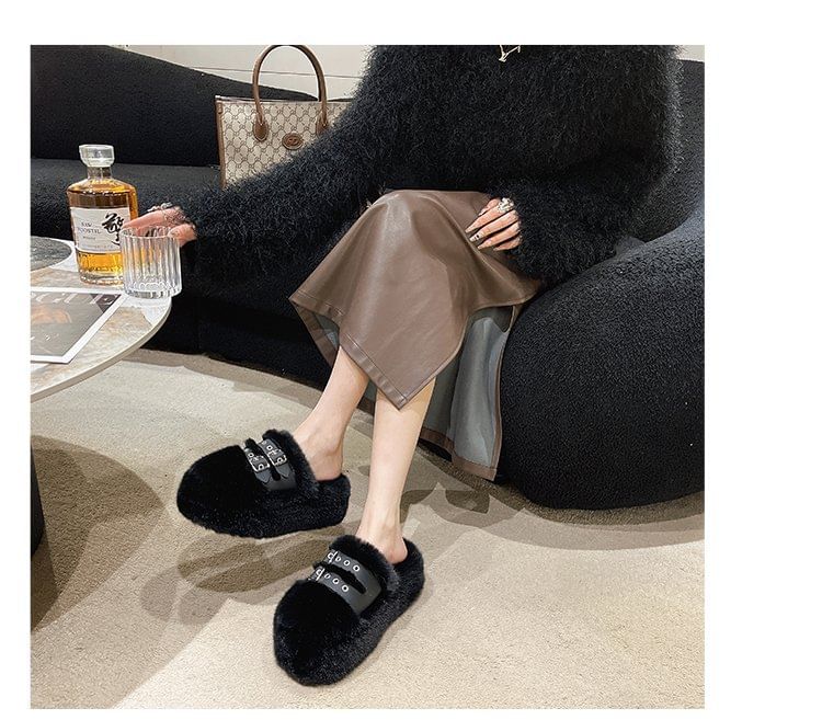 Sandals Buckled Fleece Platform